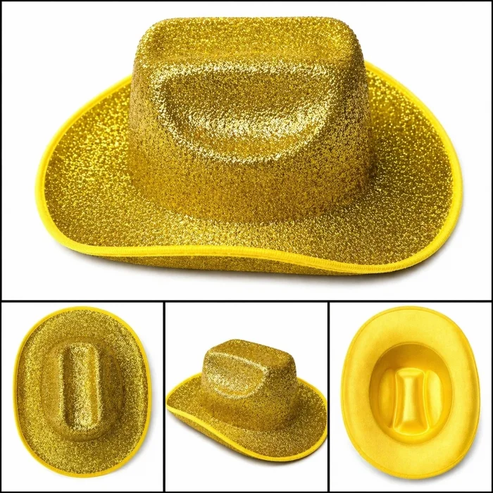 BUĞZ Parlak Altın Gold Kovboy Şapka Kadın Erkek Parti Disco Festival Şapkası