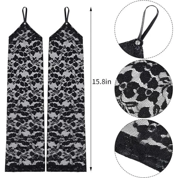 BUĞZ Parmak Askılı Zarif Gece Şıklığı Dantel Eldiven 40 cm