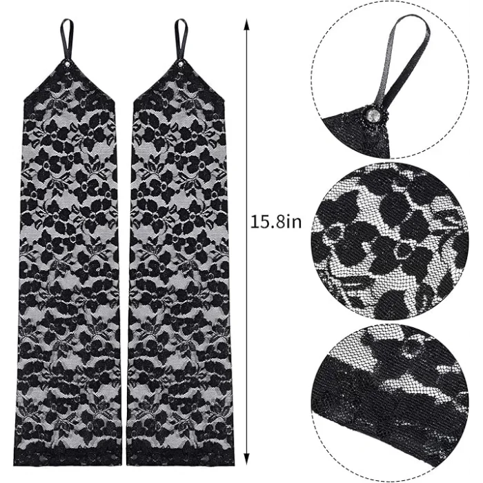 BUĞZ Parmak Askılı Zarif Gece Şıklığı Dantel Eldiven 40 Cm