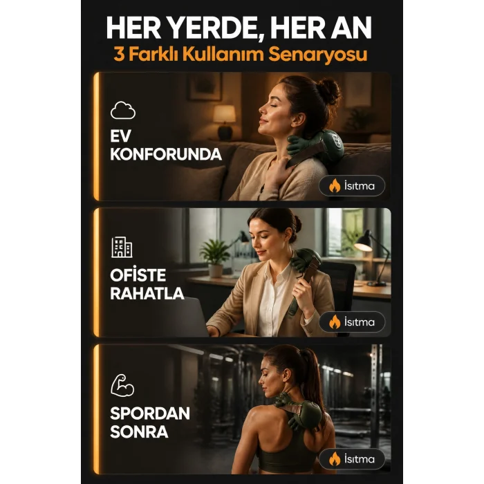 BUĞZ Parmak Gibi Yoğuran Şarjlı Isıtmalı Boyun Sırt Omuz Masaj Cihazı Taşınabilir Model