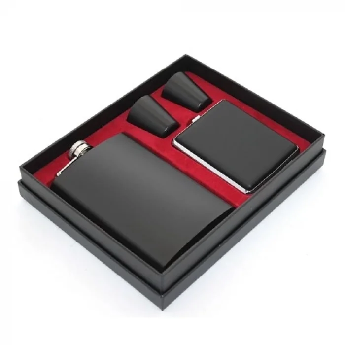  Paslanmaz Çelik 2 Shot Bardak Ve Sigara Tabakalı Matara Seti