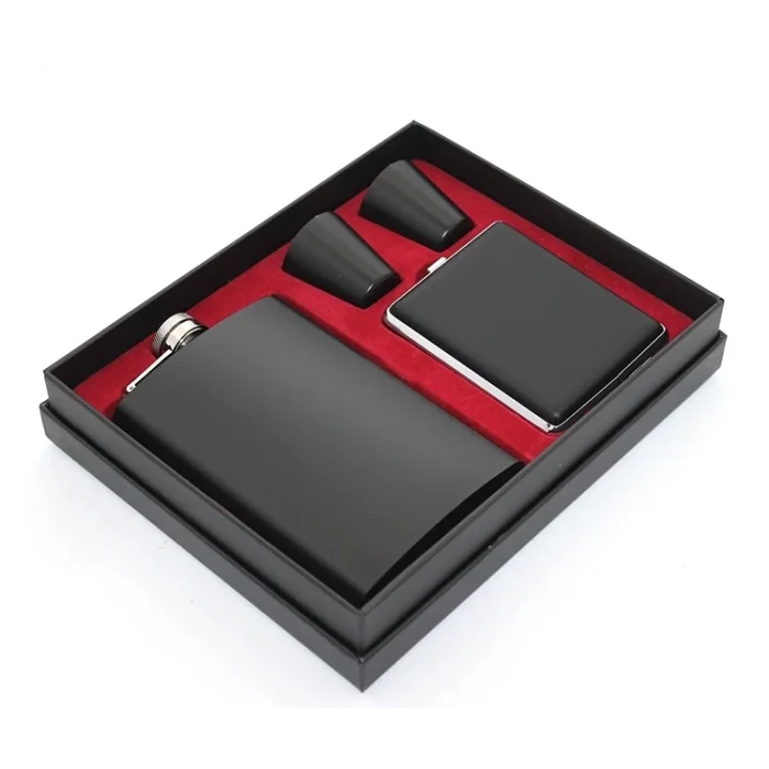 BUĞZ Paslanmaz Çelik 2 Shot Bardak Ve  Tabakalı Matara Seti Alk2670