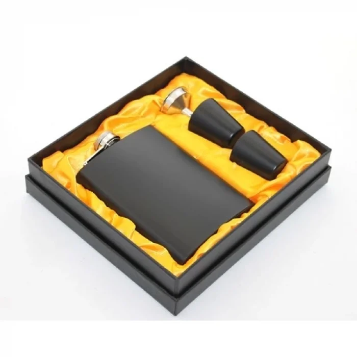  Paslanmaz Çelik 2 Shot Bardaklı Matara Seti Siyah Renk