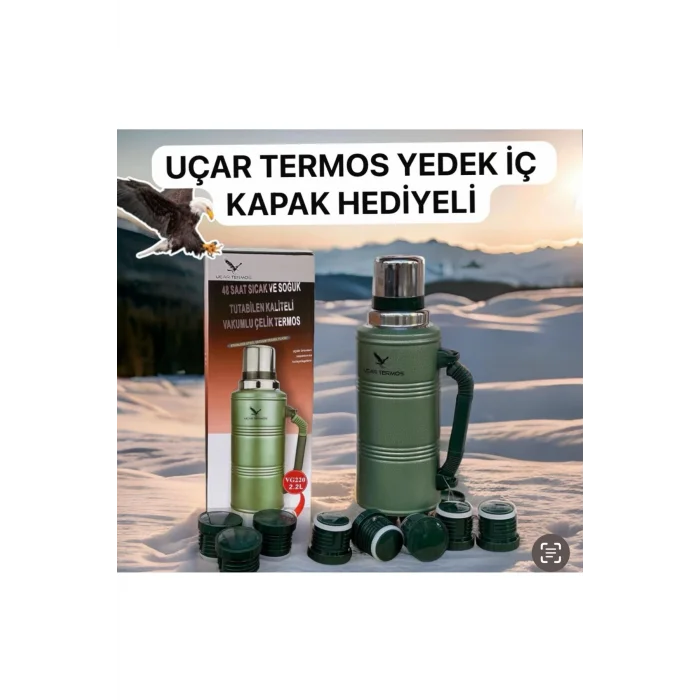BUĞZ Paslanmaz çelik 2.2 litre 48 saat yalıtımlı yeşil çay termosu kutusuz - Spor & Outdoor