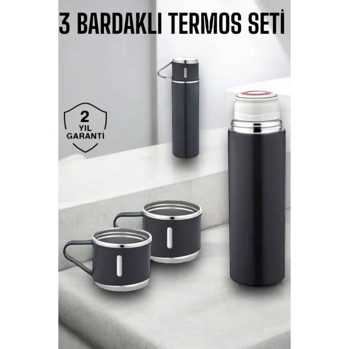BUĞZ Paslanmaz Çelik 3’lü Termos Seti Vakumlu ve 8 Saat Isı Koruma
