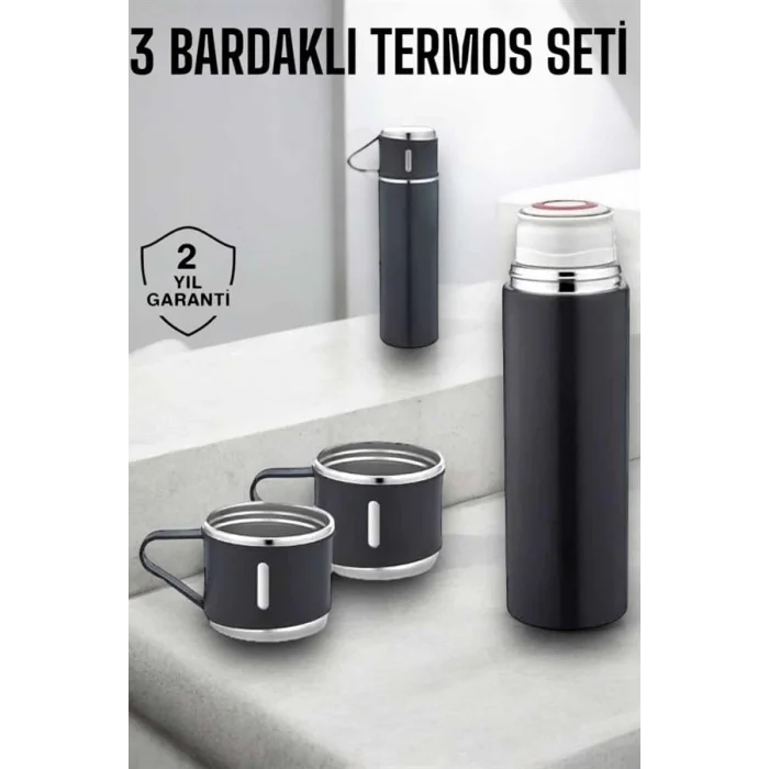 BUĞZ Paslanmaz Çelik 3’lü Termos Seti Vakumlu ve 8 Saat Isı Koruma