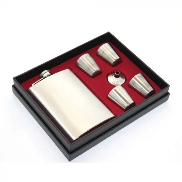  Paslanmaz Çelik 4 Shot Bardaklı Matara Seti Çelik Renk