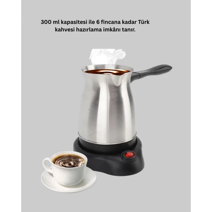 BUĞZ Paslanmaz Çelik Elektrikli Cezve 800W 6 Fincan Kapasiteli - BUĞZ