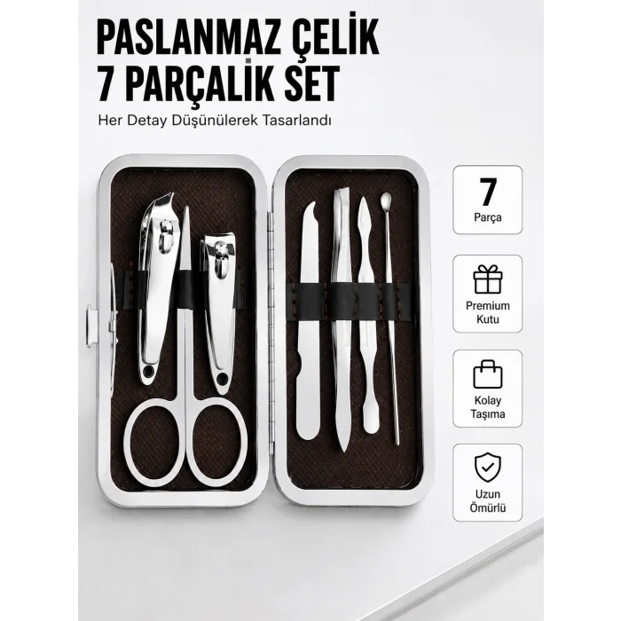 BUĞZ Paslanmaz Çelik Kişisel Bakım Seti – 7 Parça