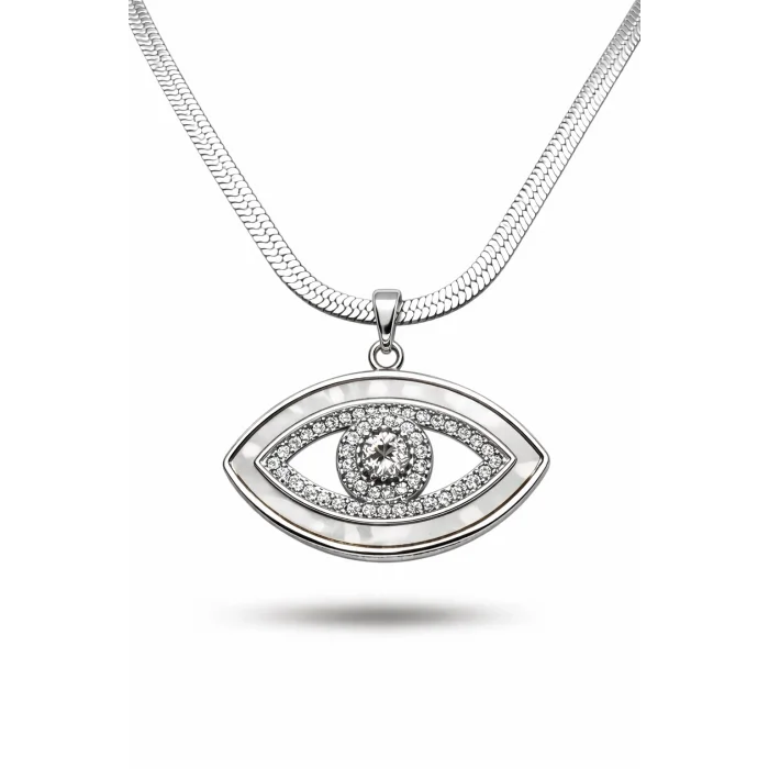 BUĞZ Paslanmaz Çelik Nazar Göz Kolye MODEL 4 – Zirkon Taşlı Parlak Tasarım | Kararmaz Kadın Kolyesi