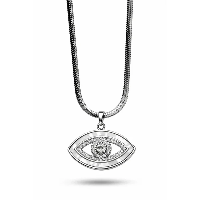 BUĞZ Paslanmaz Çelik Nazar Göz Kolye MODEL 4 – Zirkon Taşlı Parlak Tasarım | Kararmaz Kadın Kolyesi