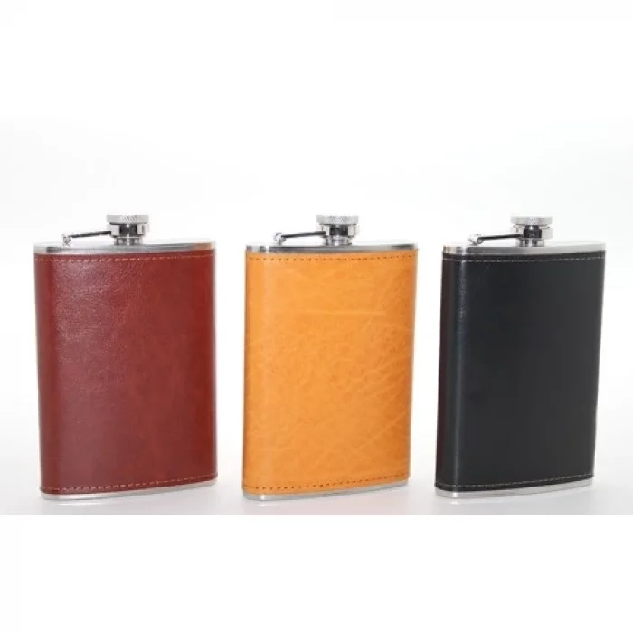  Paslanmaz Çelik Tekli 9 Oz Derili Matara