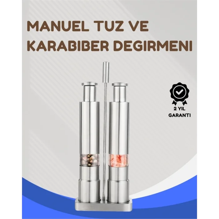  Paslanmaz Çelik Tuz ve Kararbiber Öğütücü - Şeffaf Akrilik Hazne