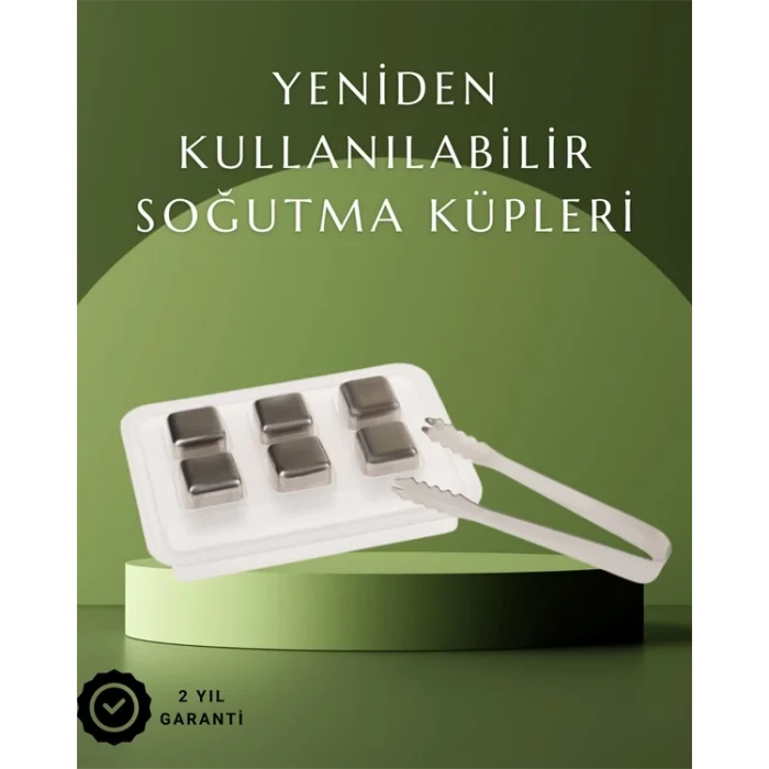  Paslanmaz Çelikten Üretilmiş Metal Buz Küpü Seti ve Buz Klipsi