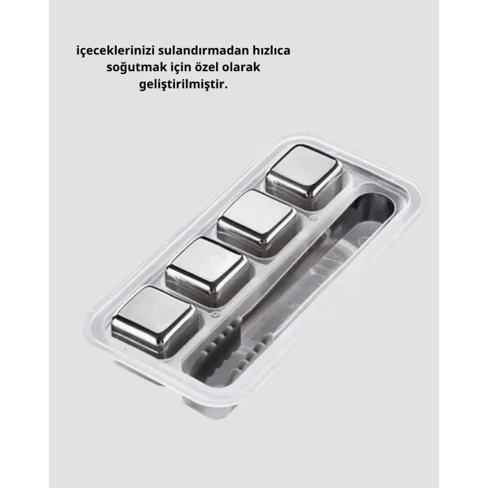 BUĞZ Paslanmaz Metal Buz Küpleri Seti Klipsli Sulandırmadan Soğutma Özellikli