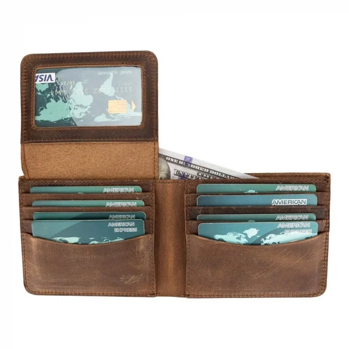  Paul Deri Cüzdan Ve Kartlık, 12 Adet Kart Bölmeli, Antik Kahve