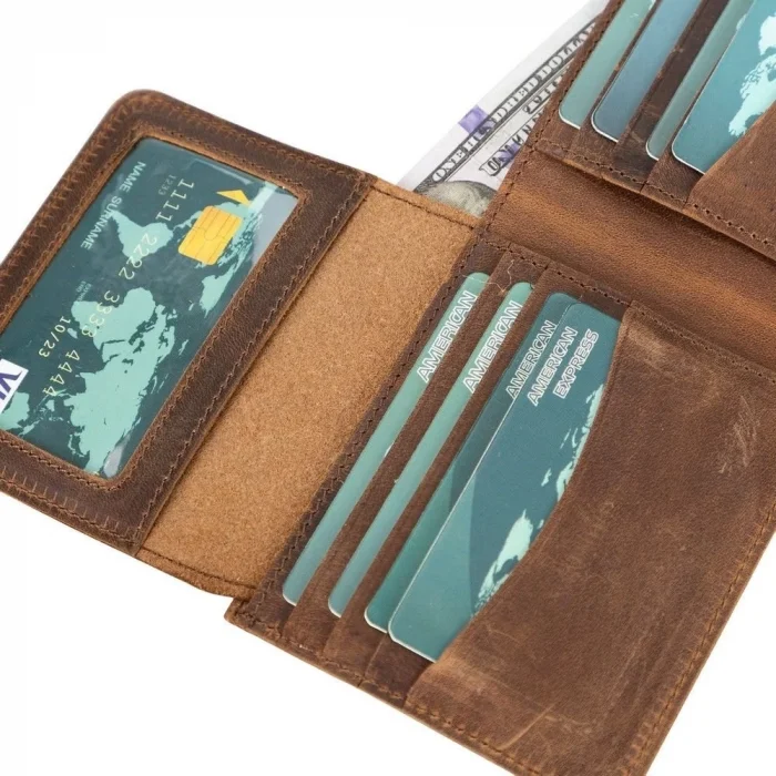  Paul Deri Cüzdan Ve Kartlık, 12 Adet Kart Bölmeli, Antik Kahve