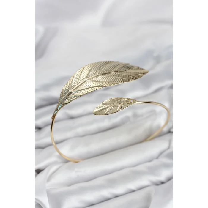 BUĞZ Pazu Bileklik Gold Renk Pirinç Yaprak Model
