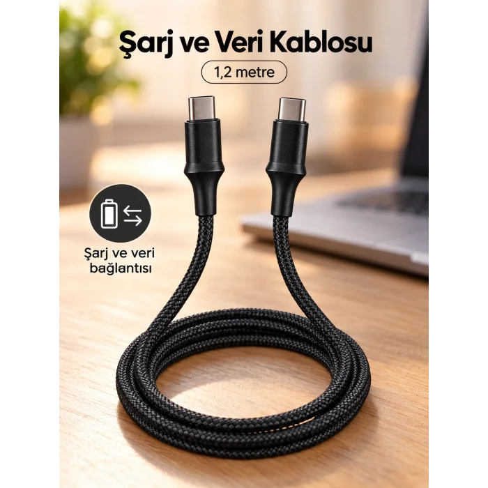 BUĞZ PD Destekli Type C Şarj ve Veri Kablosu LED Işıklı Tasarım - BUĞZ