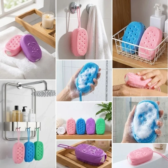 BUĞZ Peeling Etkili Süngerli Silikon Banyo Lifi – Asma Kancalı Duş Kesesi Bx40