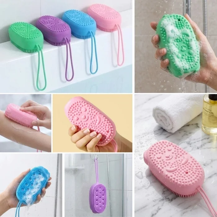 BUĞZ Peeling Etkili Süngerli Silikon Banyo Lifi – Asma Kancalı Duş Kesesi Bx40
