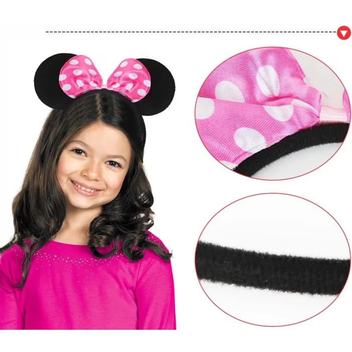  Pembe Fiyonklu Minnie Mouse Tacı Mini Kulak