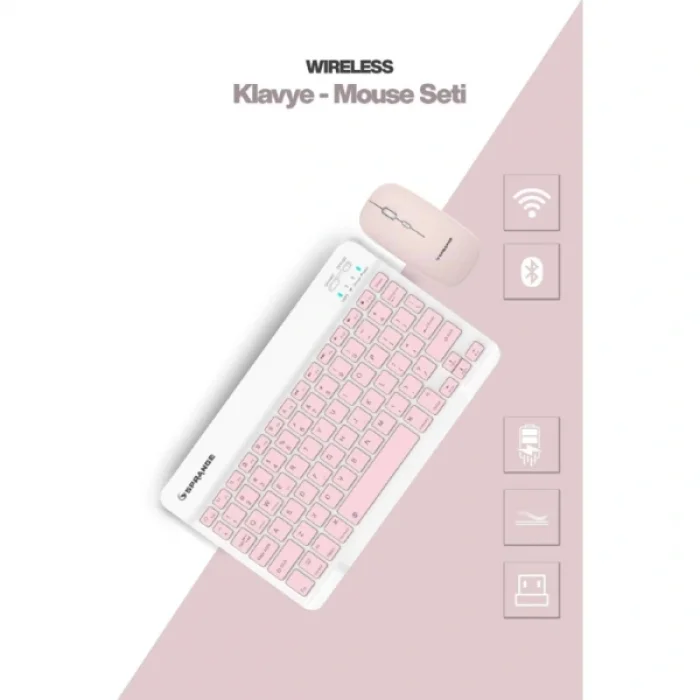 BUĞZ Pembe Kablosuz Klavye Ve Mouse Seti