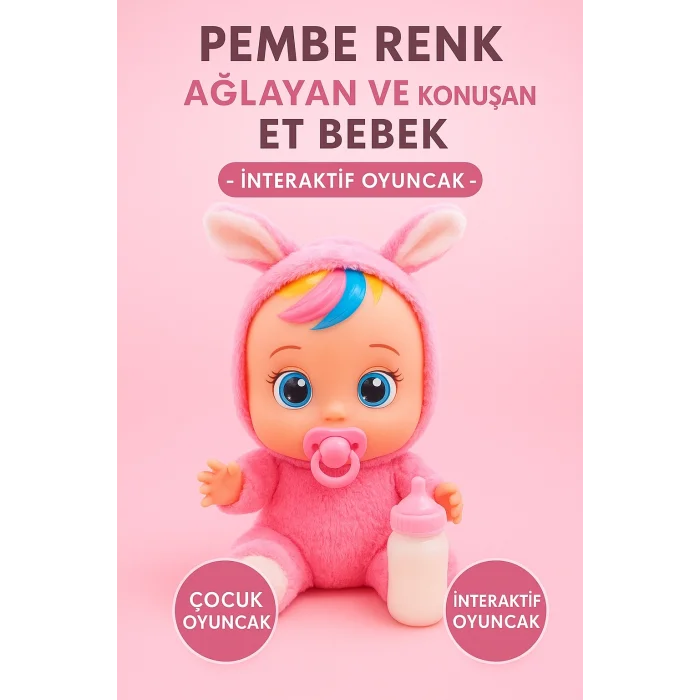 Pembe Kız Ağlayan Ve Konuşan Et Bebek İNTERAKTİF İSTEKLERİNİ YERİNE GETİR BEBEK