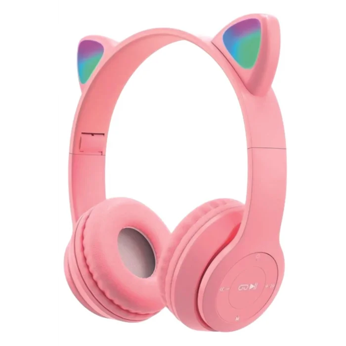 BUĞZ Pembe kulak üstü Bluetooth 5.0 kablosuz kulaklık led ışıklı çocuk tasarımı 1 yıl garantili