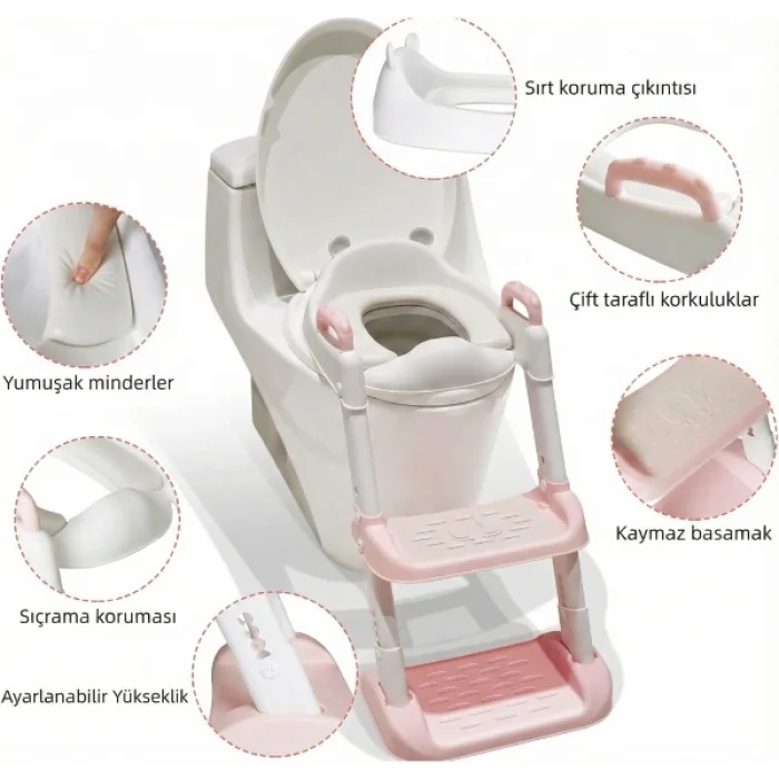 BUĞZ Pembe Merdivenli Çocuk Klozet Tuvalet Eğitimi Aparatı