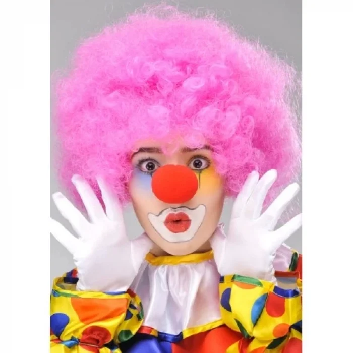  Pembe Renk Kıvırcık Bonus Peruk ve Kırmızı Burun Seti