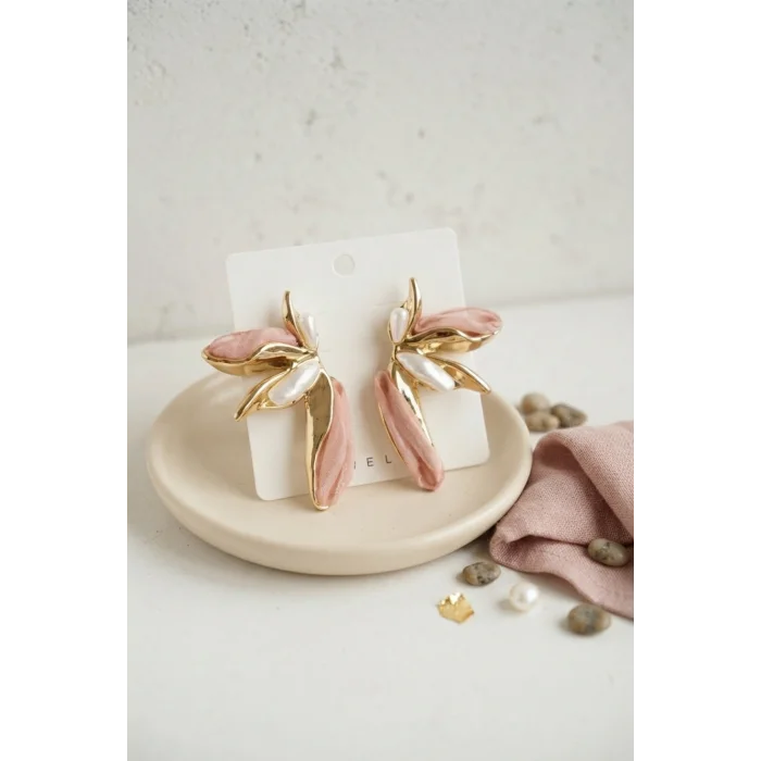 BUĞZ Pembe Renk Lotus Yaprak Model Kadın Küpe