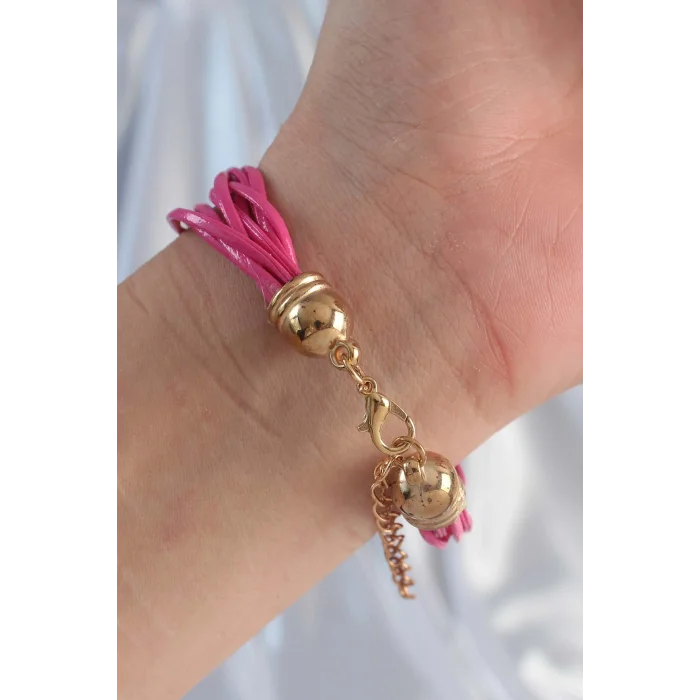 BUĞZ Pembe Renk Zirkon Taşlı İpli Çoklu Bileklik - Lisinya