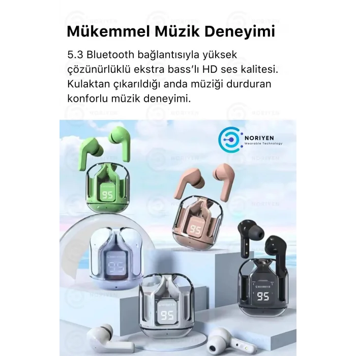 BUĞZ Pembe renkli, suya dayanıklı ve aktif gürültü önlemeli kablosuz kulaklık. Mikrofon özelliği bulunur.
