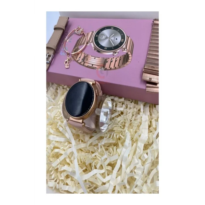 BUĞZ Pembe Rose Gold Kasa ve Silikon Kordonlu Kadınlar İçin Akıllı Saat, AMOLED Ekran ve NFC Özellikli
