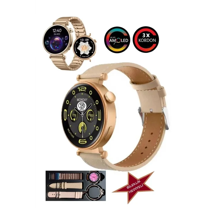 BUĞZ Pembe Rose Gold Kasa ve Silikon Kordonlu Kadınlar İçin Akıllı Saat, AMOLED Ekran ve NFC Özellikli