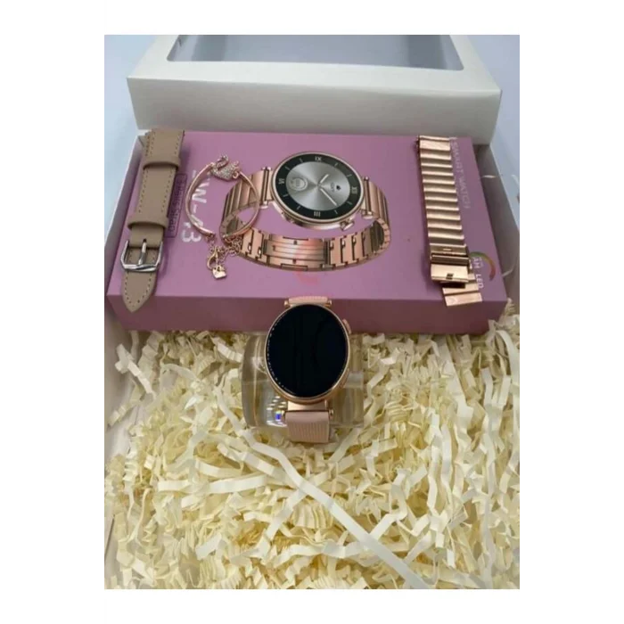 BUĞZ Pembe Rose Gold Kasa ve Silikon Kordonlu Kadınlar İçin Akıllı Saat, AMOLED Ekran ve NFC Özellikli