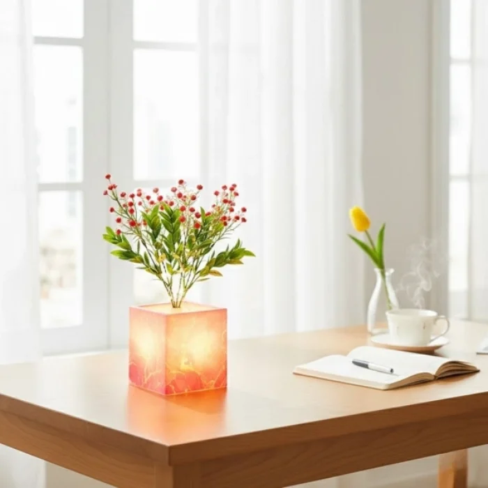 BUĞZ Pembe Saksılı LED Yapay Çiçek