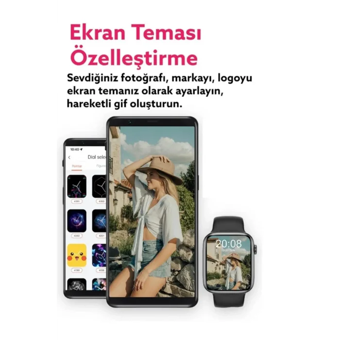 BUĞZ Pembe Silikon Kordonlu Akıllı Saat, 1.8 İnç Ekran, Sesli Görüşme ve Adım Sayar Özellikli