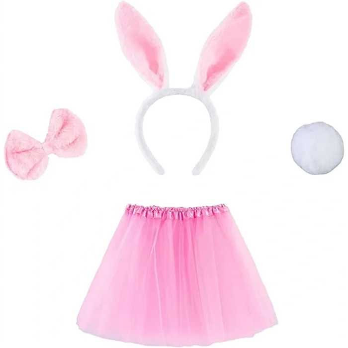 BUĞZ Pembe Tavşan Tacı Etek Papyon Kuyruk Kostüm Seti Çocuk Boy
