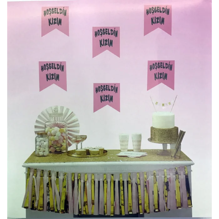 BUĞZ Pembe Üzeri Gümüş Renk Hoşgeldin Kızım Bayrak Süs