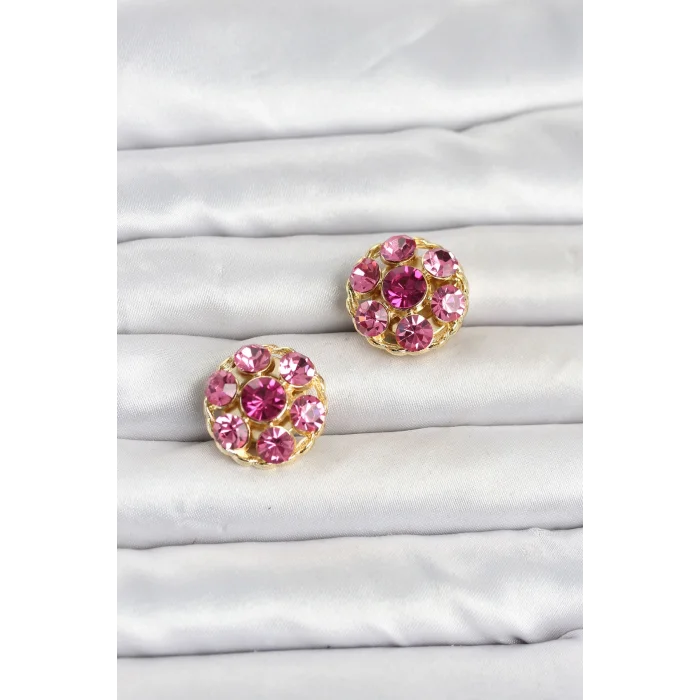 BUĞZ Pembe Zirkon Taşlı Düğme veya Manşet Broşu