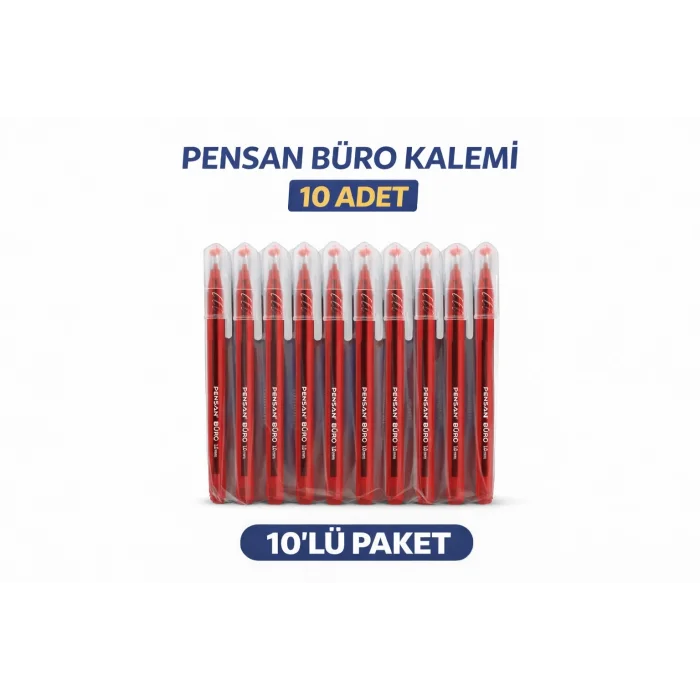 BUĞZ Pensan Büro 2270 Kırmızı Tükenmez Kalem 1.0 mm Medium Yerli Üretim 10 Adet