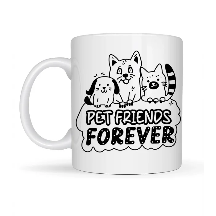 BUĞZ Pet Friends Forever Porselen Kupa MODEL 69 – Kedi & Köpek Figürlü Sevimli Tasarım, Hayvan Severlere Özel Kahve ve Çay Kupası