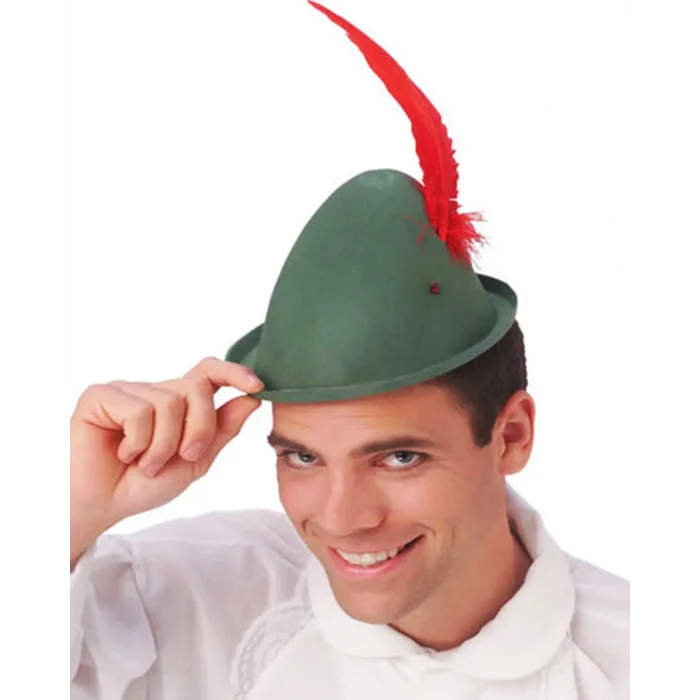 BUĞZ Peter Pan Şapkası Yeşil Renk Kırmızı Tüylü