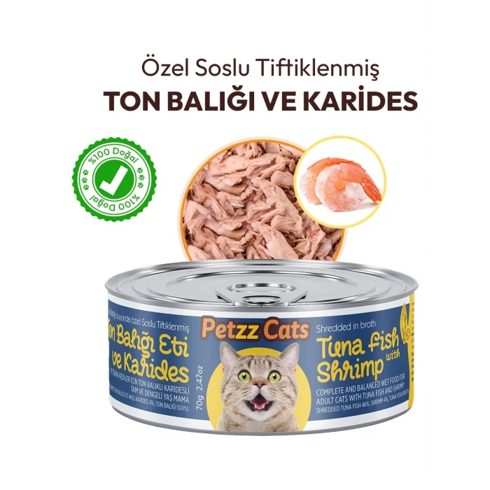BUĞZ Petzzcats Ton Balığı & Karides Konserve Kedi Maması 1 Adet 70 gr