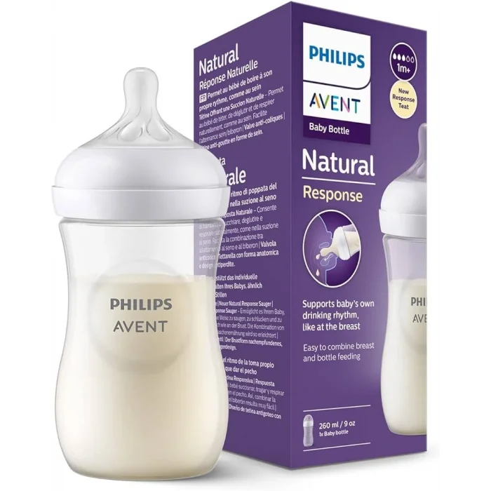 BUĞZ Philips Avent Natural Response PP Biberon 1 Ay+ 260 ml, Tepkili Biberon Emziği SCY903/01