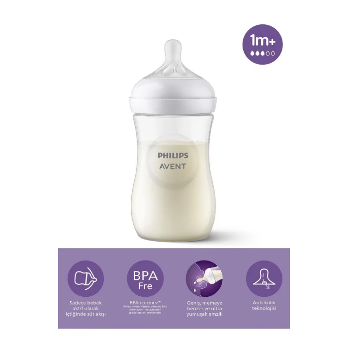 BUĞZ Philips Avent Natural Response PP Biberon 1 Ay+ 260 ml, Tepkili Biberon Emziği SCY903/01