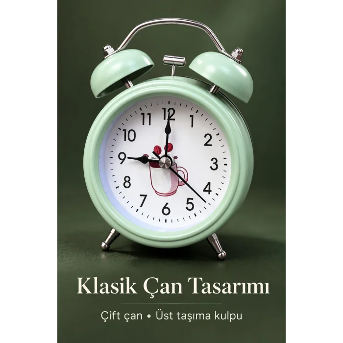 BUĞZ Pilli Çalar Saat Çift Çanlı Klasik Masaüstü Tasarım - BUĞZ
