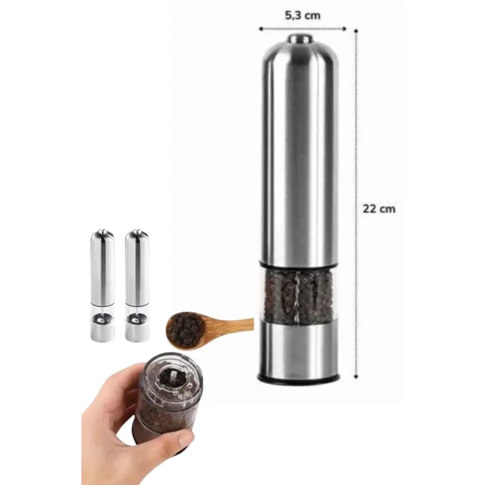  Pilli Tuz Ve Karabiber Öğütücü Baharat Değirmeni Tuzluk Pilli Işıklı Gri